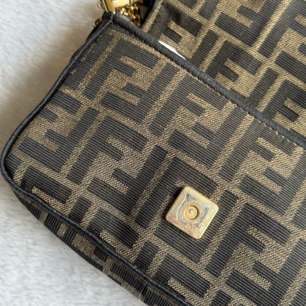 FENDI FF Logo Baguette Mini Bag in Jacquard Fabric (Brown) - Picture 6 of 8